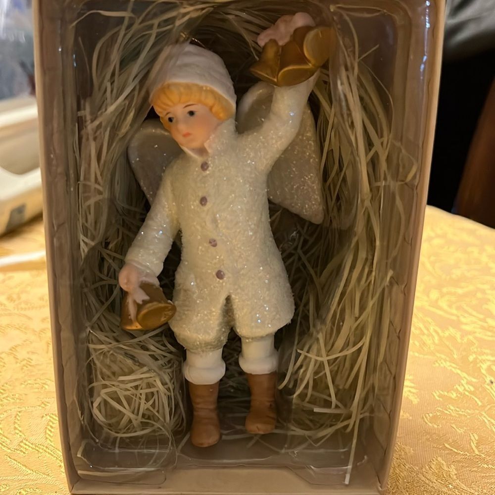 NIB Costco Victorian Child Angel With bells Christmas Ornament 6" Porcelain
